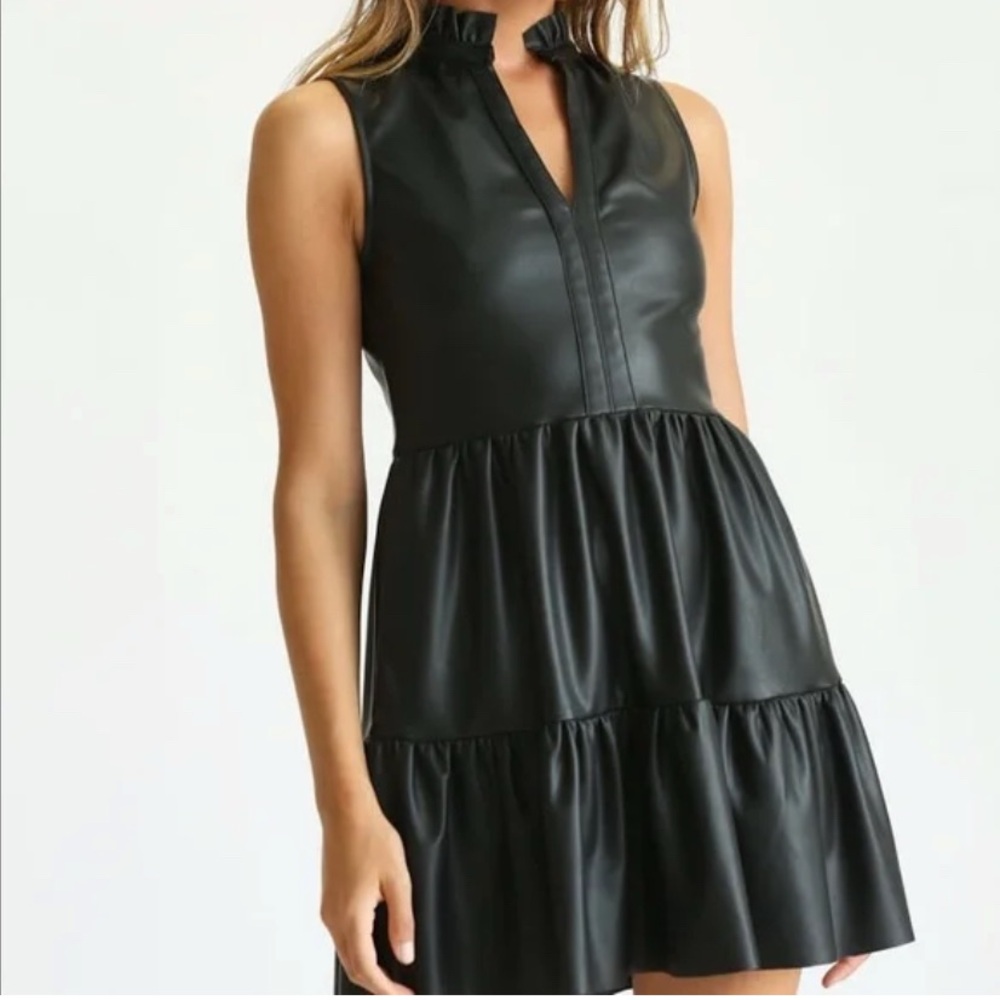 Fate Black Faux Leather Mini Dress